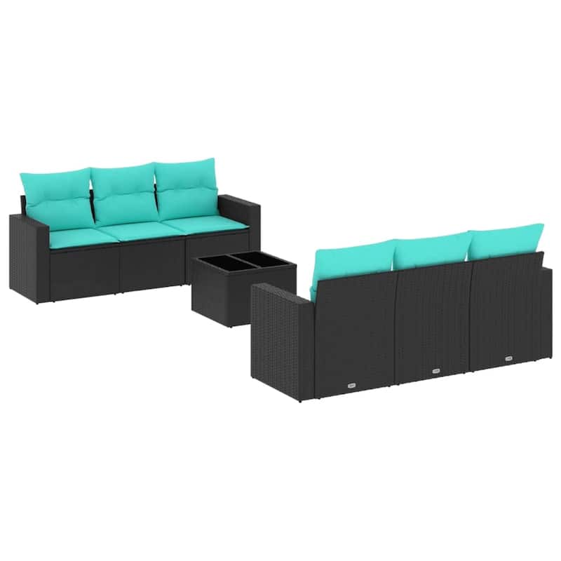 vidaXL 7 Piece Patio Sofa Set with Cushions Black Poly Rattan - 21.7" x 24.4" x 27.2"