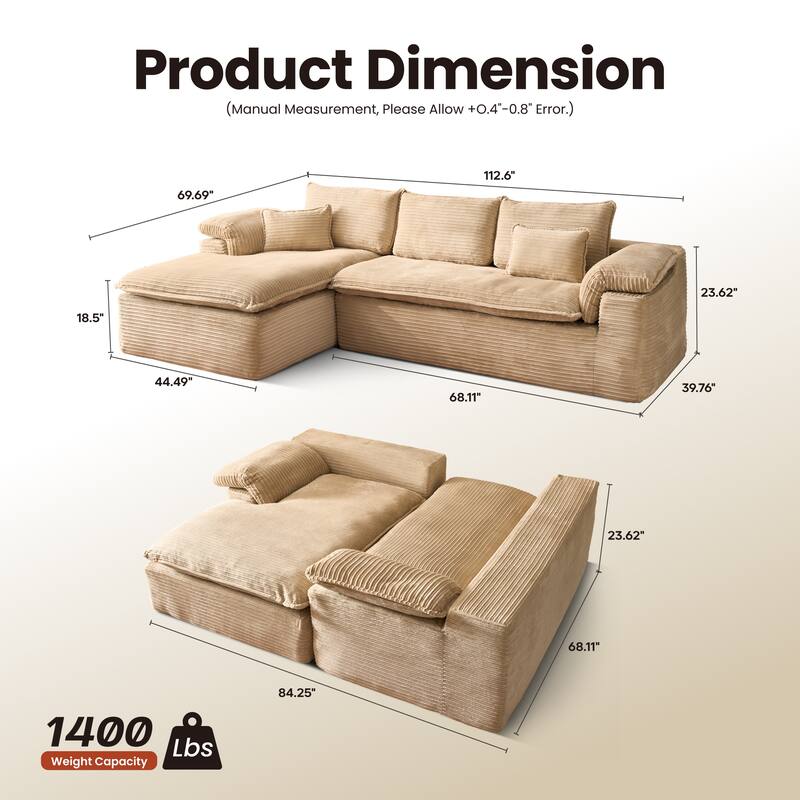 OVIOS L-Shaped Sofa with Dual-Tone Stripe Fabric​