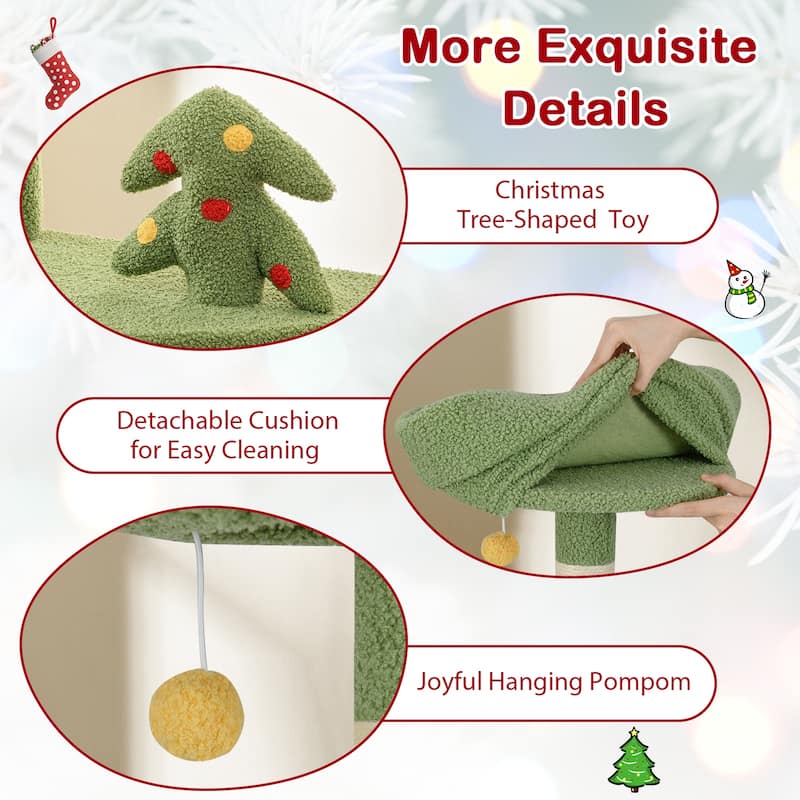Christmas Cat Tree with Sisal Scratching Posts and Gift Box Condo for Cats - 23.5"x 19.5"