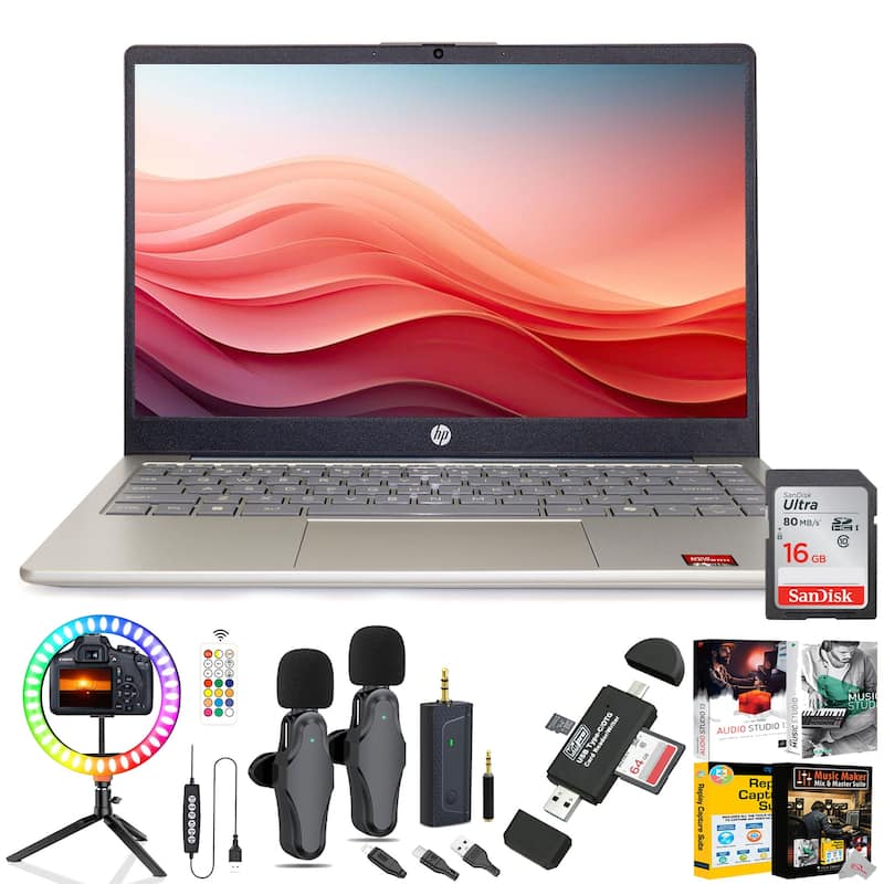 HP 14" HD Windows Laptop AMD Athlon 7120 - 4GB RAM, 128GB UFS (Moonlight Blue) + Accessory Bundle - Moonlight Blue