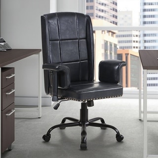 Adjustable Height Executive Office Chair High Backrest with 90°-130° Recline Grid-Cut PU Leather & Nail Head Trim