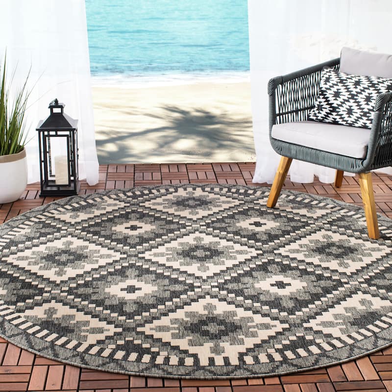 SAFAVIEH Veranda Vitaline Indoor/ Outdoor Waterproof Patio Backyard Rug - 6'7" Round - Grey/Beige