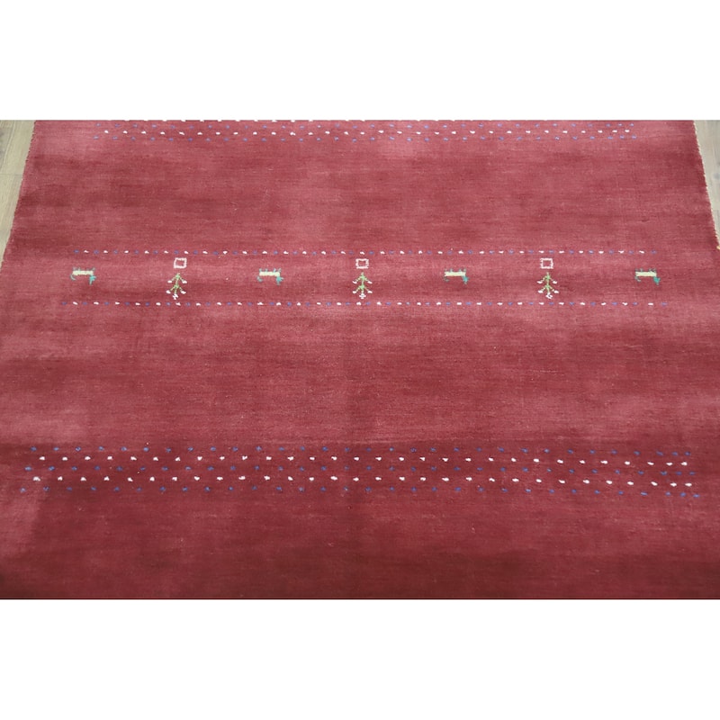 Hand Knotted Oriental 100% Wool Carpet Tribal Animal Pictorial Red Gabbeh Area Rug - 7' 7'' X 4' 10''