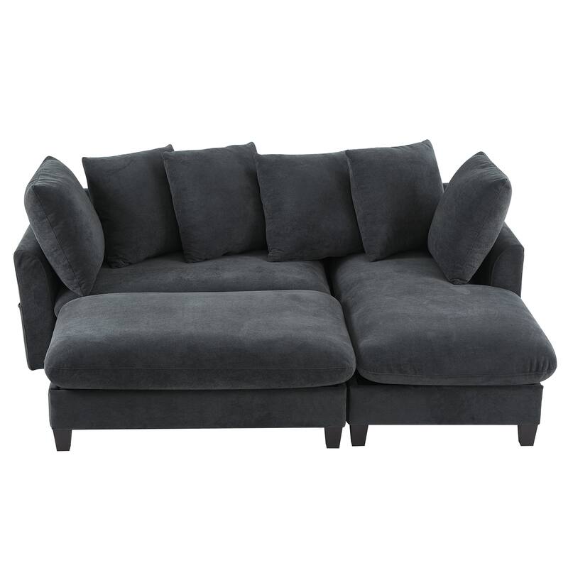 Roomfitters L-Shaped Sectional Sofa with Storage, Movable Ottoman and 6 Throw Pillows for Living Room