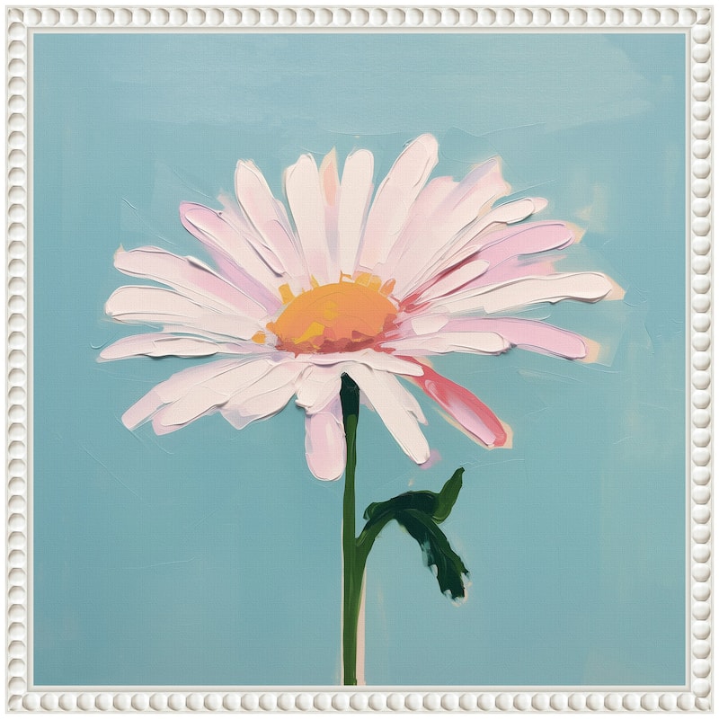 Kate and Laurel Sylvie Delicate Daisy 1 Teal Framed Canvas by The Creative Bunch Studio