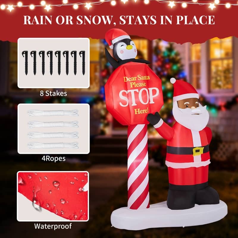 8.2FT Lighted Inflatable Black Santa & Road Sign Christmas Decoration