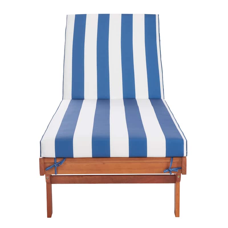 SAFAVIEH Outdoor Newport Solid Wood Chaise Lounge Chair with Side Table & Cushion - 27.6" W x 78.7" D x 14.2" H