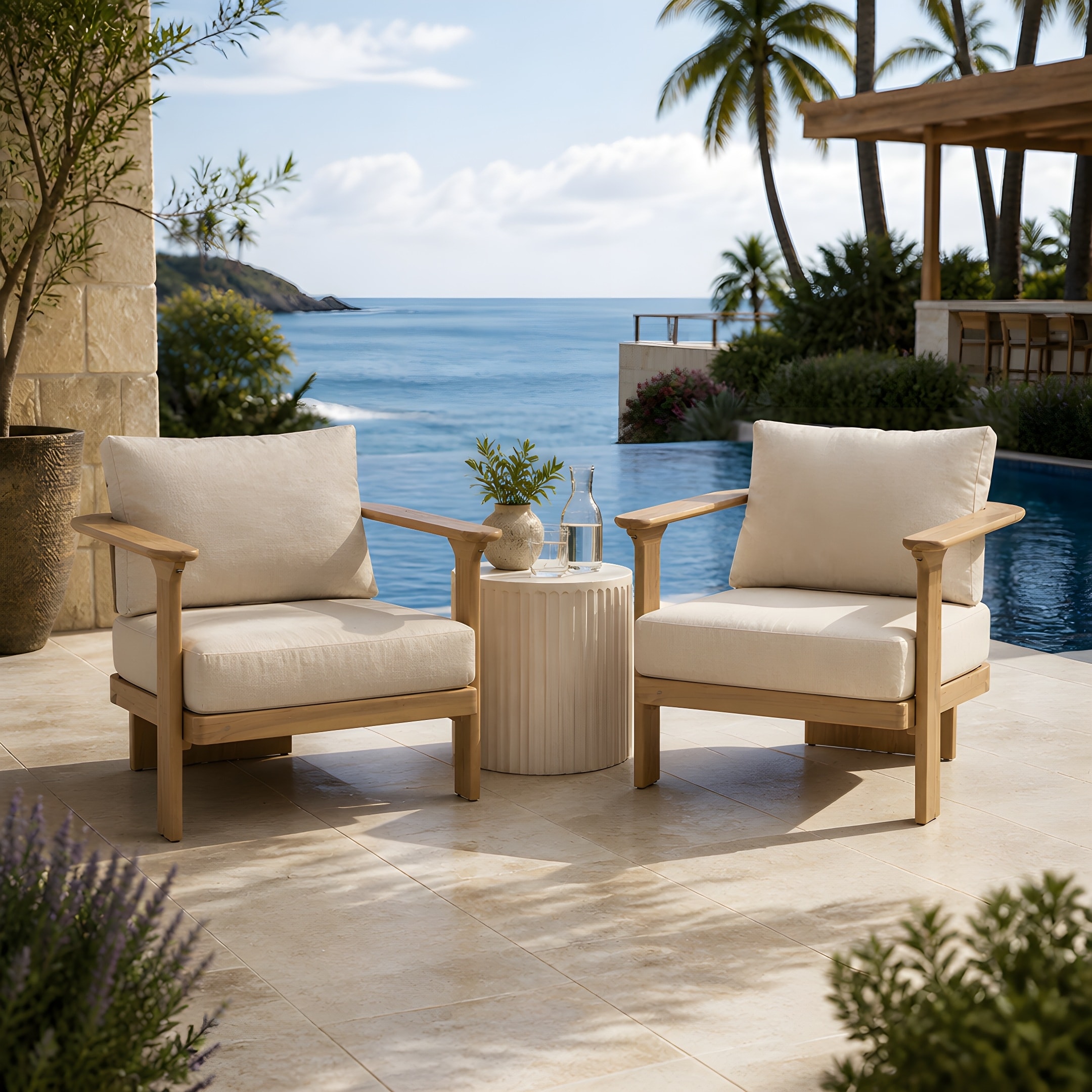 Christopher Knight Home - Outdoor Acacia Wood Club Chair with Water-Resistant Cushions