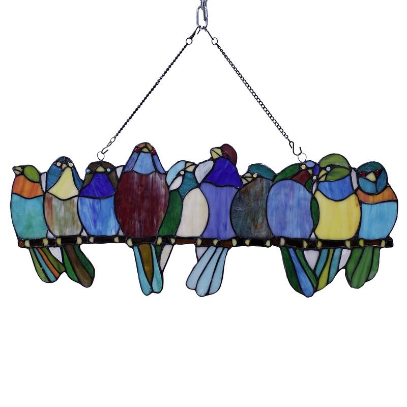Gefile Tiffany Style Glass Perching Birds Design Multicolor