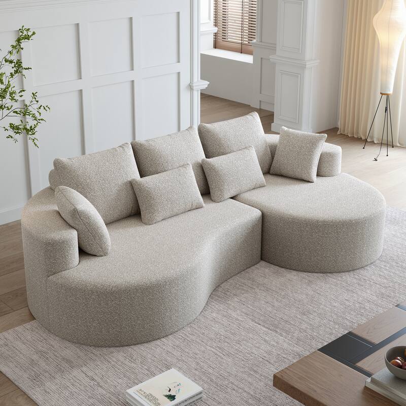 Oversized Chenille Upholstered Boneless Sofa, L-Shaped Curved Sectional Sofa, Deep Seat Cloud Couch with 7 Pillows