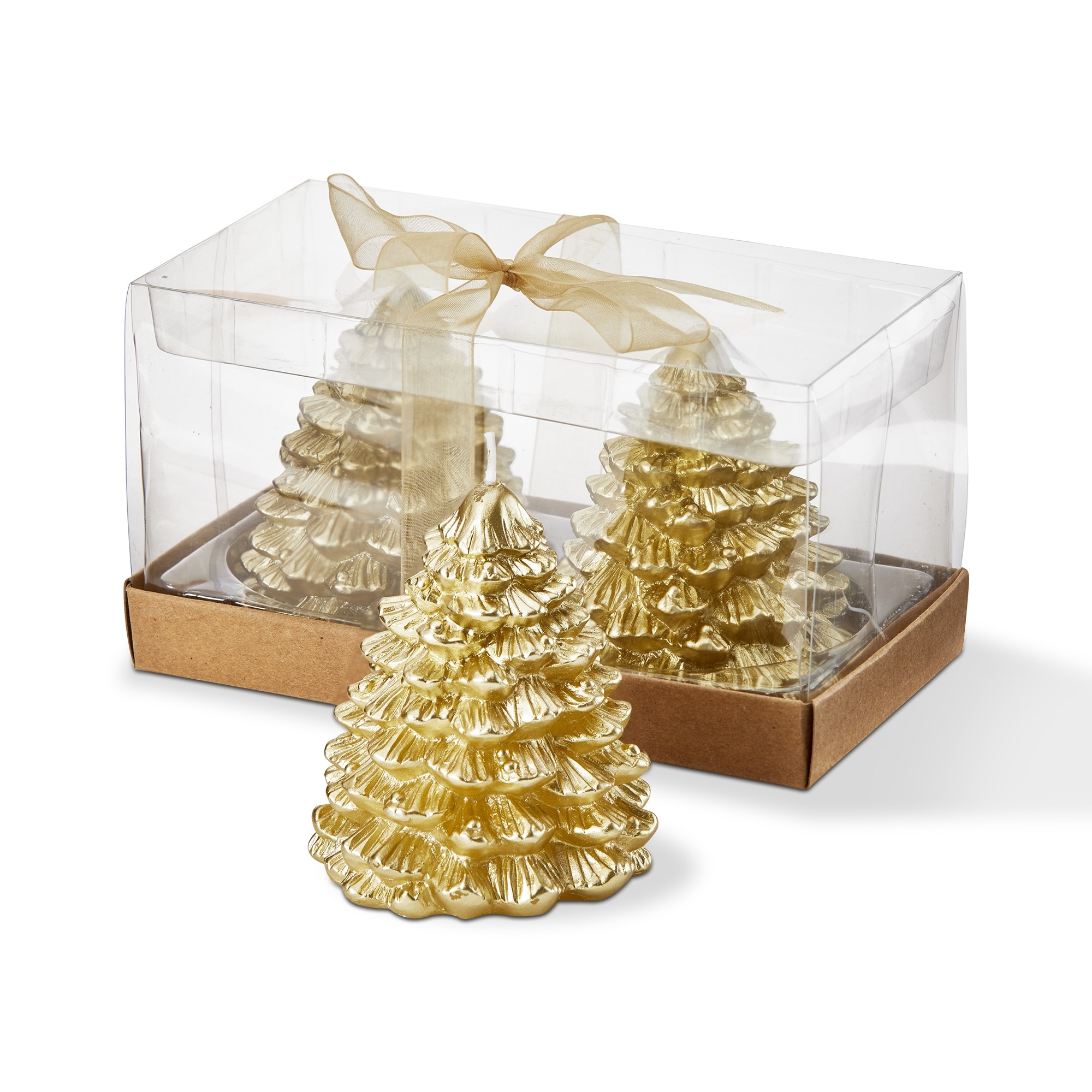 Gold Fir Tree Sculpted Candles - 15 Hour Burn Time, Christmas Decor, Paraffin Wax, 3.5" H x 3" L x 3" W