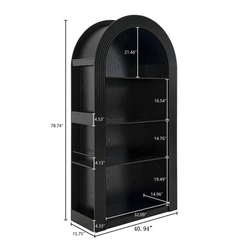 78.74" Mid-Century Modern 4-Tier Tall Arched Storage Bookcase with Open Display Shelf