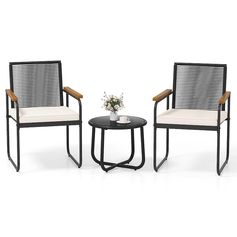 Costway 3 PCS Patio Furniture Set with Round Tempered Glass Top Table - See Details