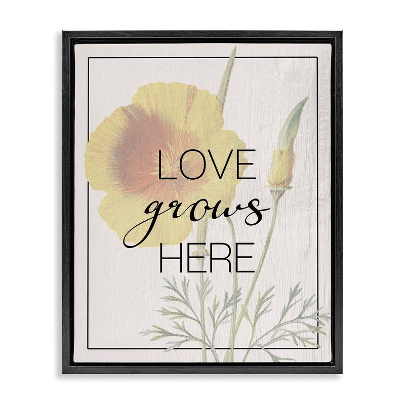 Stupell Vintage Love Grows Here Framed Floater Canvas Wall Art Design By Lil' Rue - 17 x 21 - Black