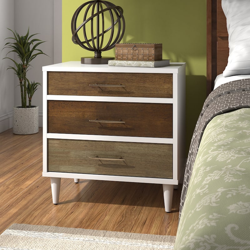 Ghent White and Natural Finish 3-Drawer Nightstand