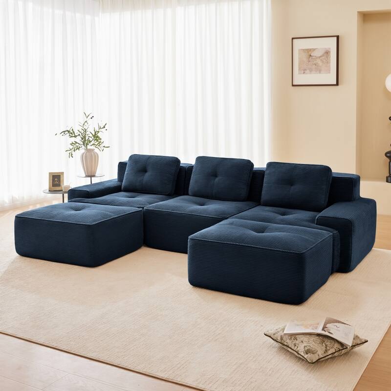 117.3" Minimalist Corduroy Modular Sectional Sofa with Ottomans for Living Room