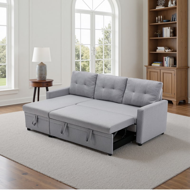 79" W L Shaped Reversible Convertible Pull Out Couch Bed Sleeper Sofa