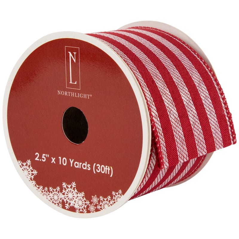 Red and White Striped Wired Craft Christmas Ribbon 2.5" x 10 Yards
