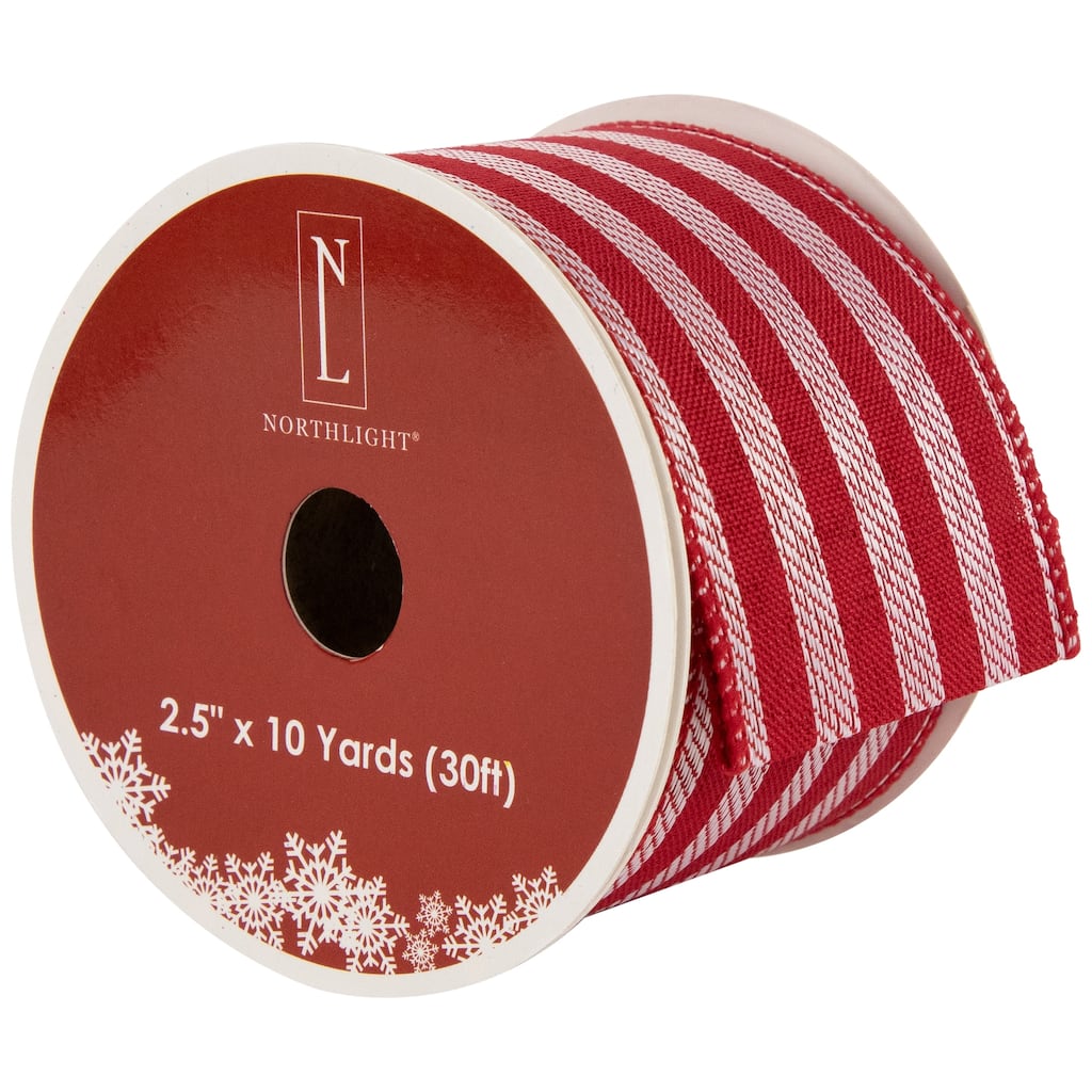 Red and White Striped Wired Craft Christmas Ribbon 2.5" x 10 Yards