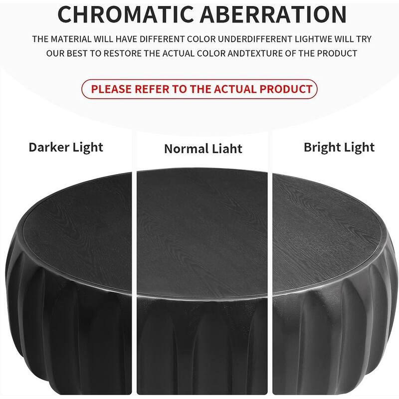 Round Coffee Table, Drum Coffee Table Contemporary Wood Round Coffee Table with Fluted Centry Table