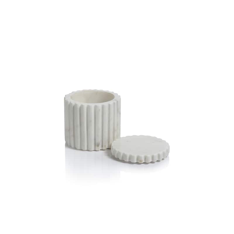 Calabria Fluted Marble Lidded Canister - White