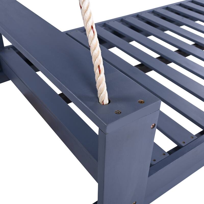 Swing Bed Seating Group, Patio Acacia Wood Swing Frame with Hemp Ropes for Garden, Backyard(Cushions and pillows not included)