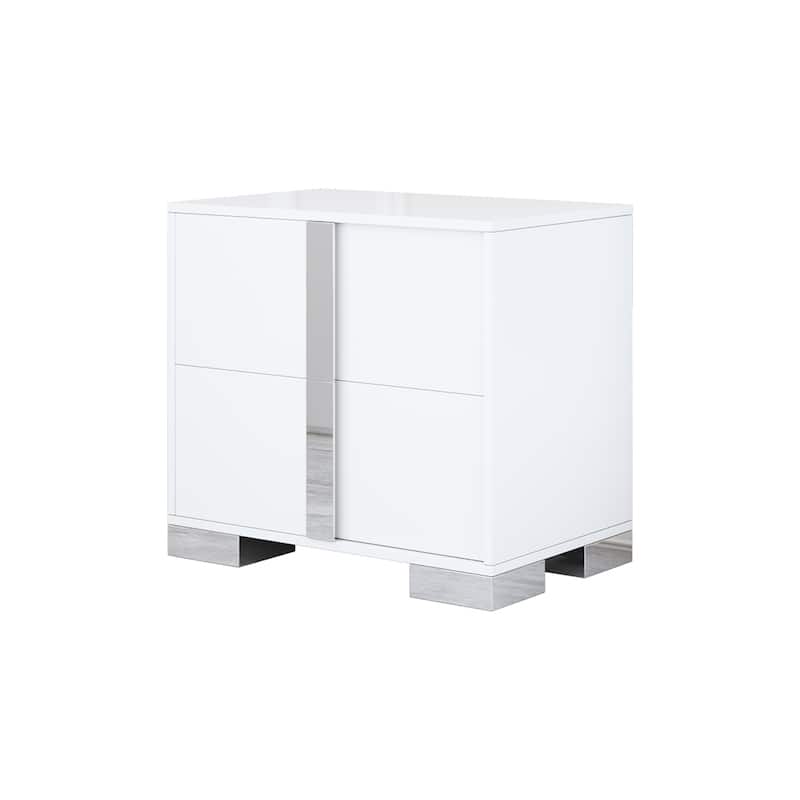 Elegant Mirrored Nightstand with Metal Handle, 2 Drawers
