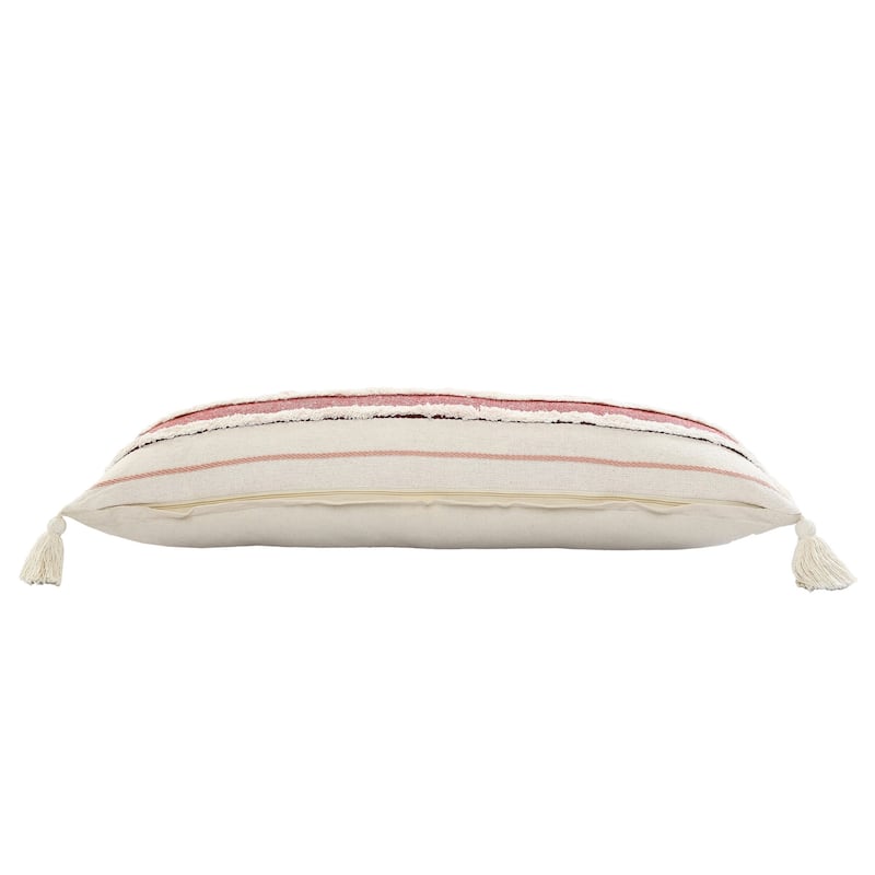 HomeRoots 14" X 36" Red And Off-White 100% Cotton Striped Zippered Pillow