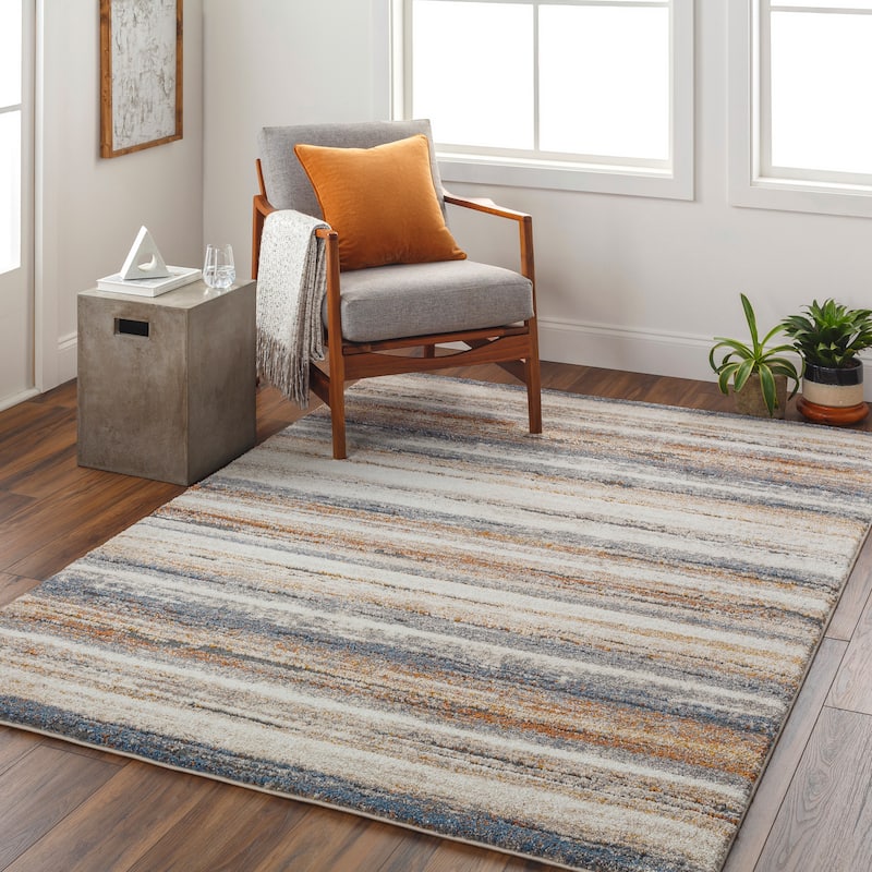 Artistic Weavers Banou Modern Striped Plush Area Rug - 7' 10" x 10' 3" - Rust/Blue