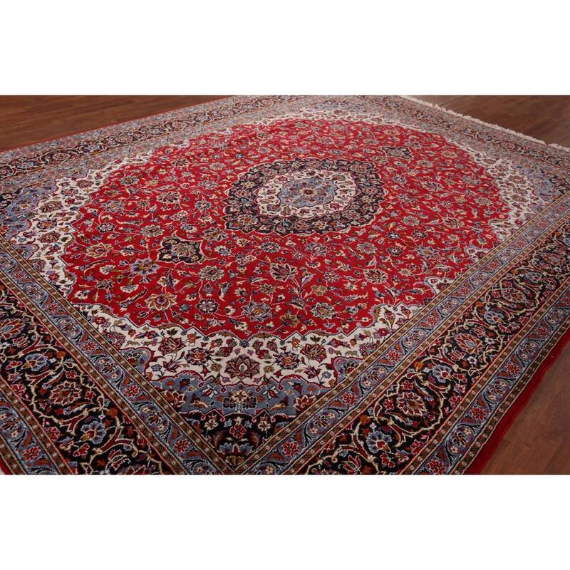 Floral Red Kashan Turkish Rug Machine Made Living Room Carpet - 9'7" x 12'5"