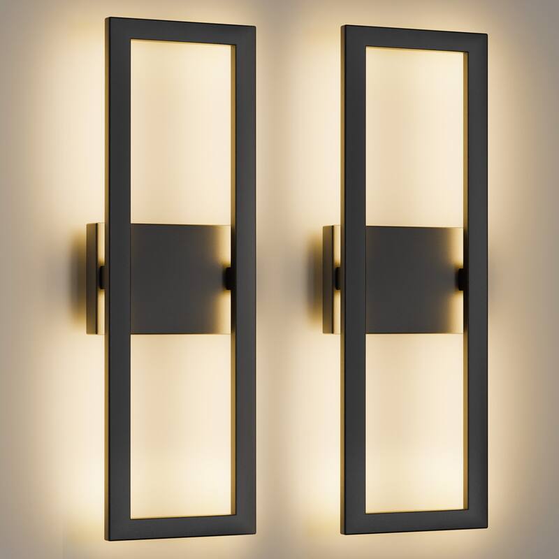 2-Pack Matte Black Iron Integrated LED Outdoor/Indoor Wall Sconce