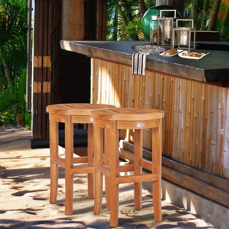 Chic Teak Santiago Teak Wood Round Bar Stool, 30 inch