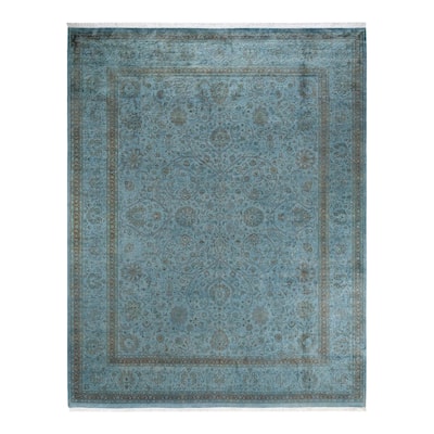 Overton Hand Knotted Wool Vintage Inspired Modern Contemporary Overdyed Blue Area Rug - 8' 2" x 10' 4"