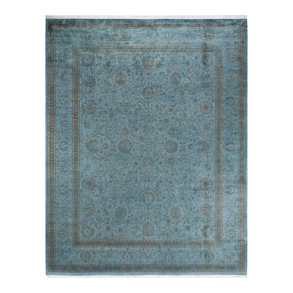 Overton Hand Knotted Wool Vintage Inspired Modern Contemporary Overdyed Blue Area Rug - 8' 2" x 10' 4"