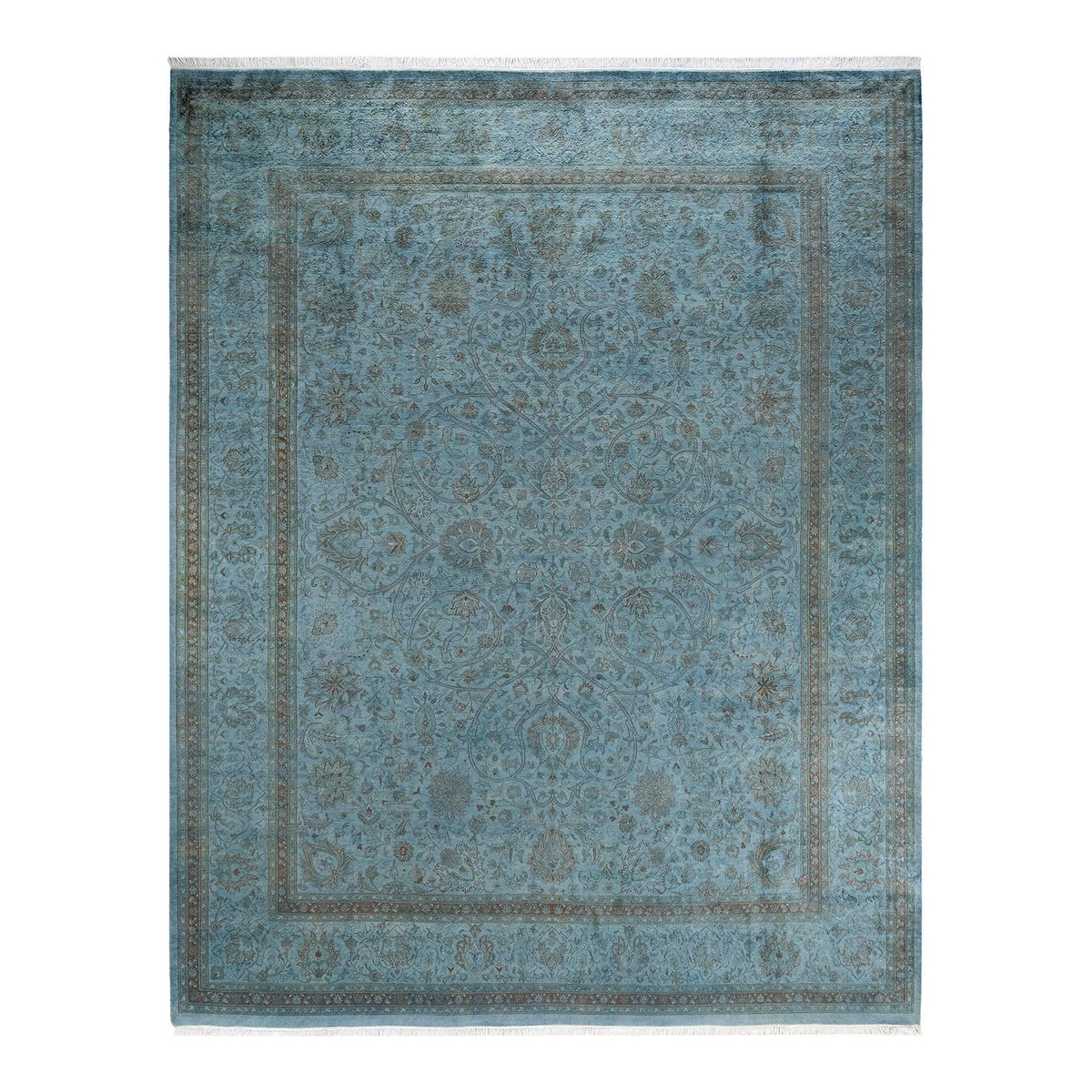Overton Hand Knotted Wool Vintage Inspired Modern Contemporary Overdyed Blue Area Rug - 8' 2" x 10' 4"