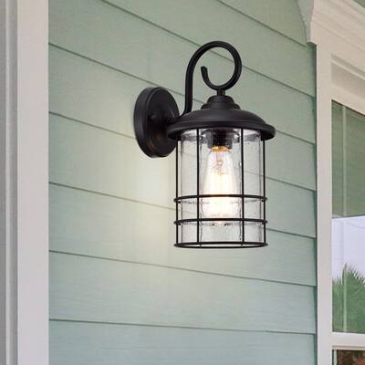 1-Light Black Outdoor Wall Mount Sconce - 12.4"x6.5"x6.5"