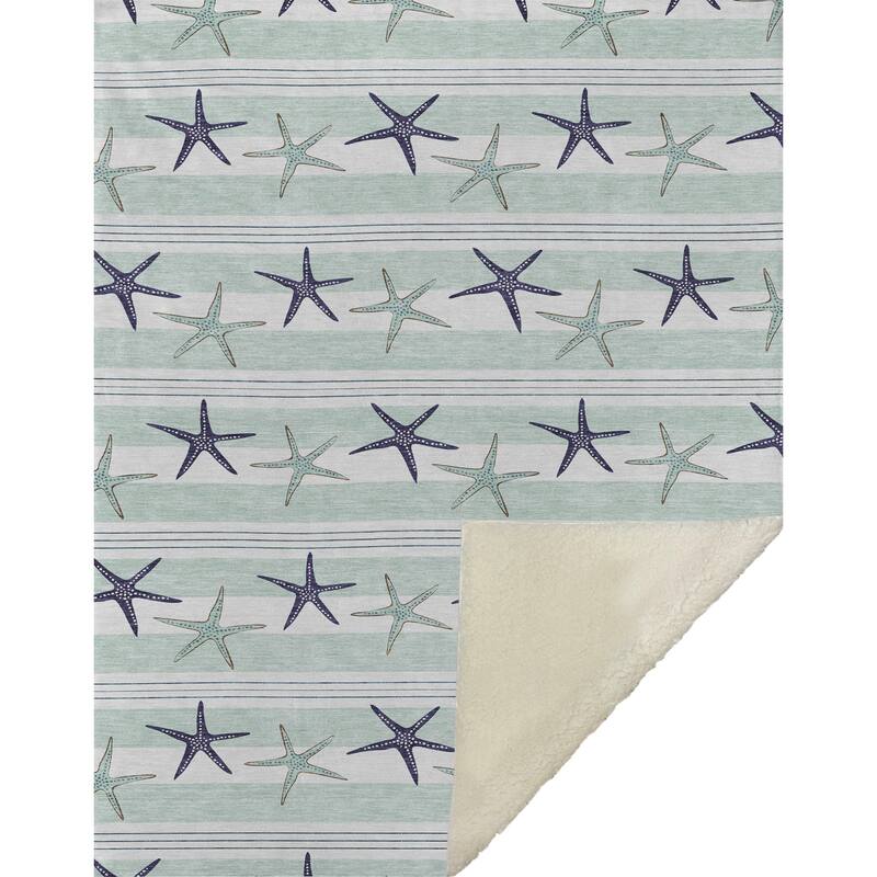 Premium Machine Washable ASB191 Starfish Stripe Sherpa Throw Blanket