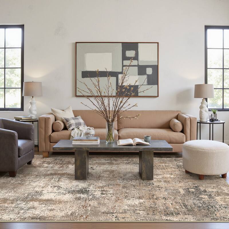 Mcow Abstract Taupe Collection Machine-Washable Non-Slip Area Rug - 8' x 10'
