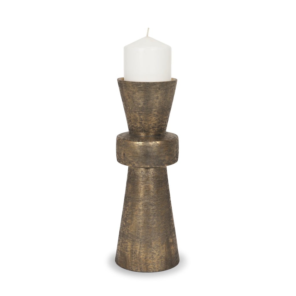 Odilia Large Textured Antiqued Gold Metal Geometric Pillar Candle Holder