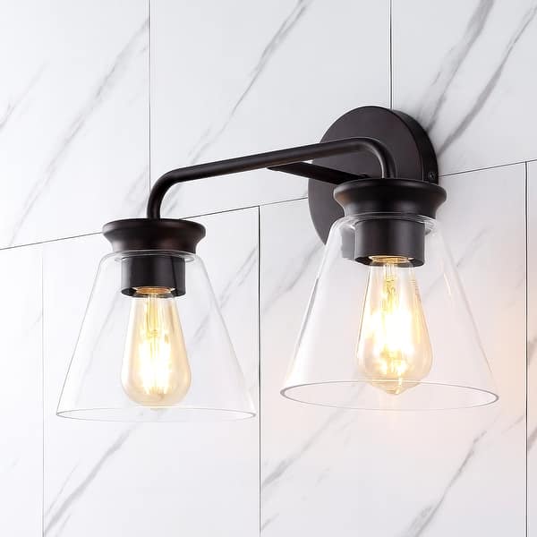 slide 2 of 35, Kondo 6.38" Modern Farmhouse Iron LED Vanity, Oil Rubbed Bronze/Clear by JONATHAN Y