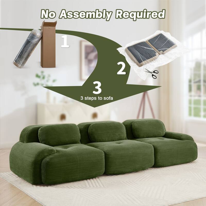 Rossetta 3-Seat Simplified Anti-Slip Style Premium Corduroy Fabric Modular Sectional Sofa with Curved Armrests