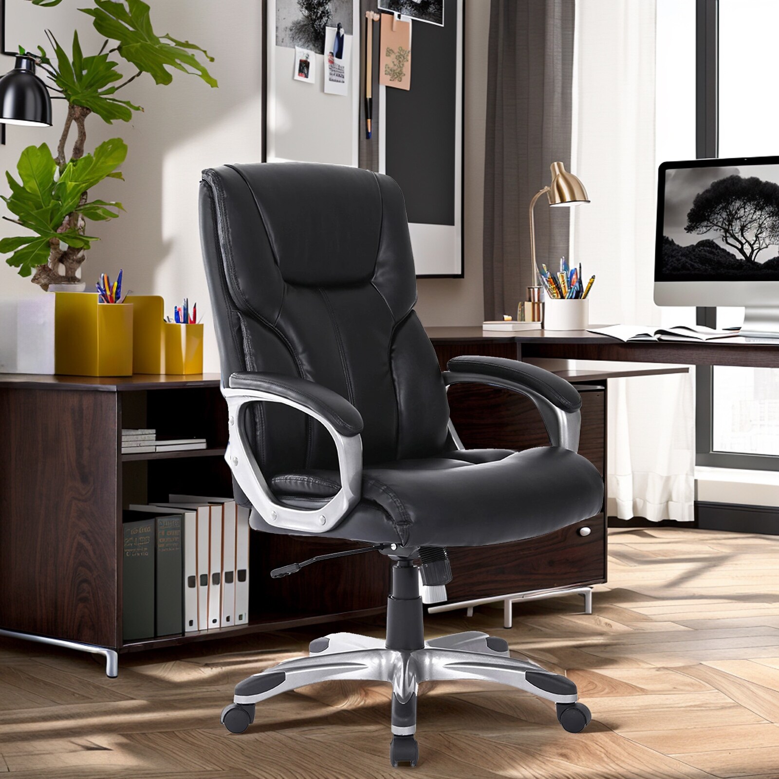 Home Office Chair, Ergonomic Desk Chair, Adjustable Task Chair for Lumbar  Back Support, Computer Chair with Rolling Swivel and Armrest, Modern  Executive High Back Leather Chairs (Gray) 