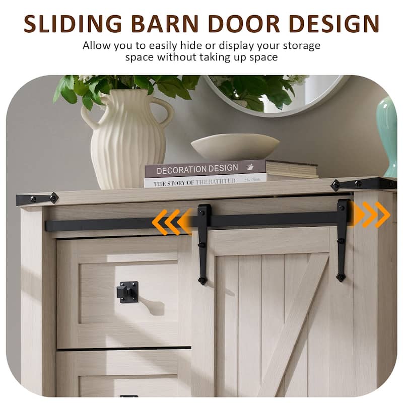 Farmhouse 5 Drawers Dresser, Vintage Chest of Drawers with Barn Door