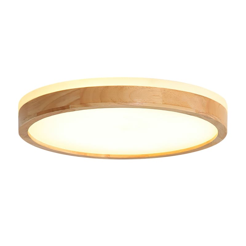 Modern Natural Round Wooden Dimmable LED Flush Mount Ceiling Light - 23.6 in