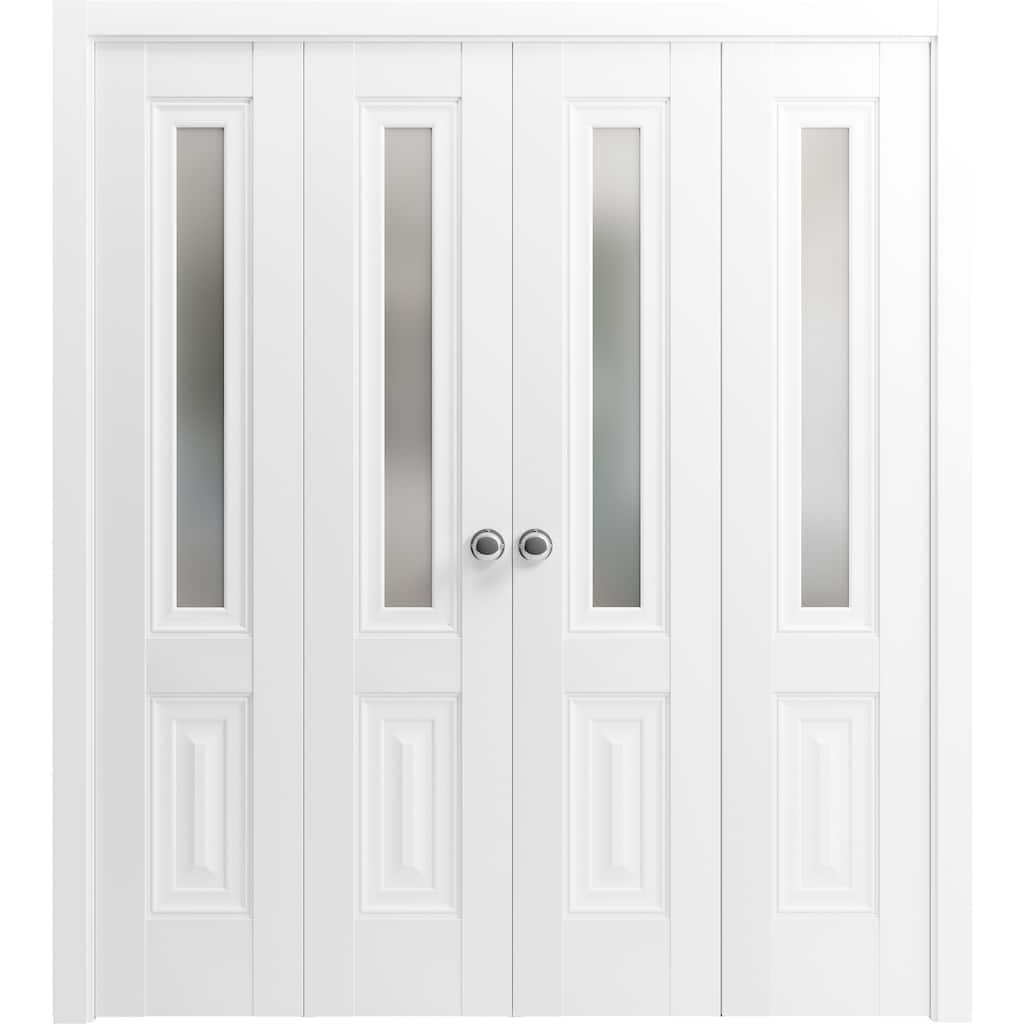 SartoDoors Lucia 8822 | Closet Door Bi-fold Door | Solid Wood w/ Glass | Hardware Set | 18x80, White Silk Bedroom Door