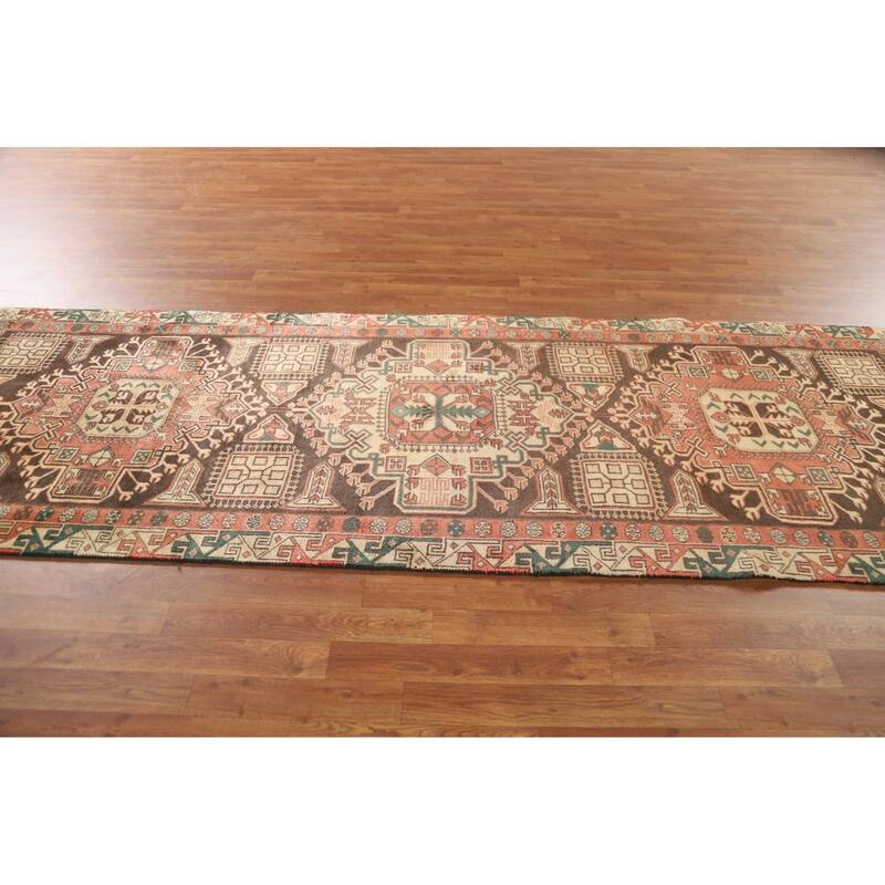 Ardebil Persian Vintage Runner Rug Hand-Knotted Wool Carpet - 3'7"x 10'7"
