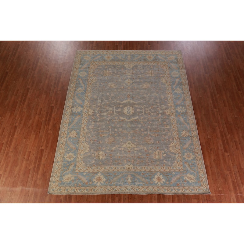 Hand Knotted Oriental 100% Wool Carpet Transitional All-Over Greys & Charcoal Oushak Area Rug - 11' 8'' X 9' 0''