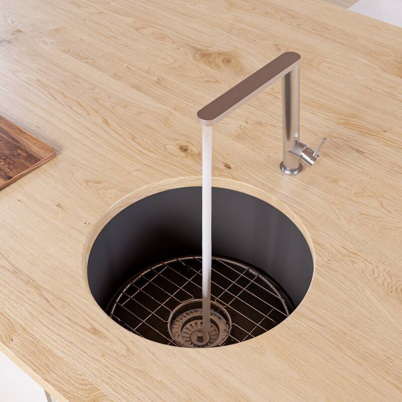 Black Matte Round 18" x 18" Undermount / Drop In Fireclay Prep Sink