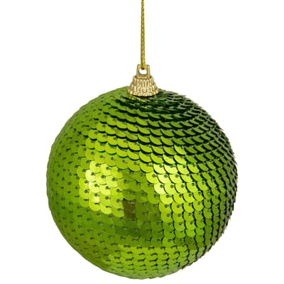 Kiwi Green Sequin Shatterproof Ball Christmas Ornament 3"