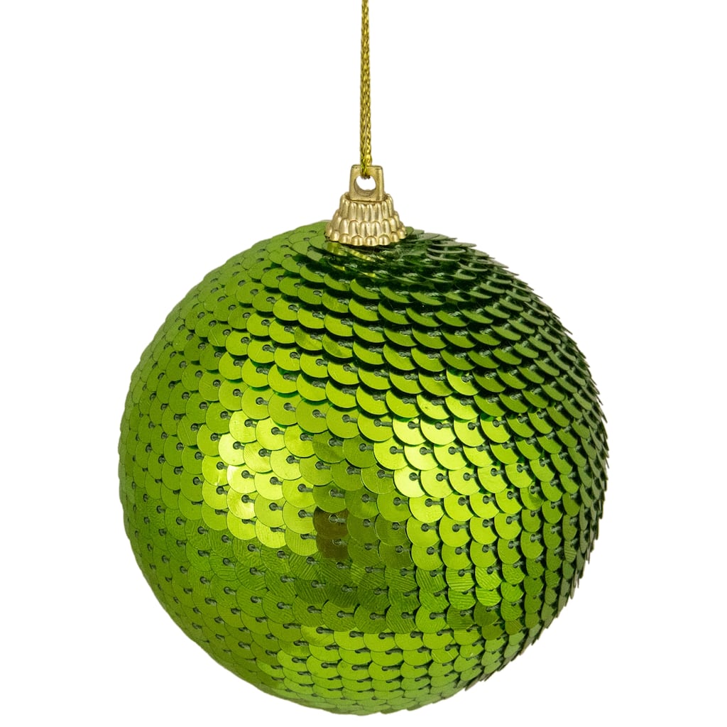 Kiwi Green Sequin Shatterproof Ball Christmas Ornament 3"